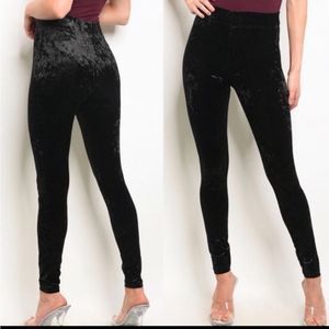 Black crushed velvet leggings